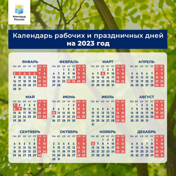 Календарь рабочих и праздничных дней на 2023 год.